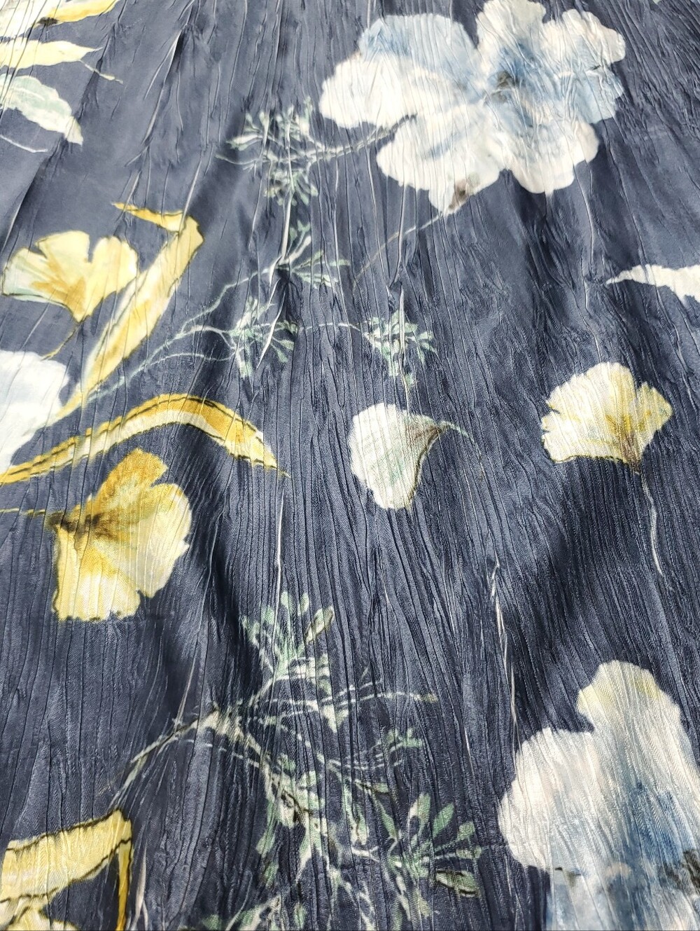 Komarov Lace Sleeve Charmeuse & Chiffon Blue Floral Evening Cocktail Dress PXL - Picture 10 of 14